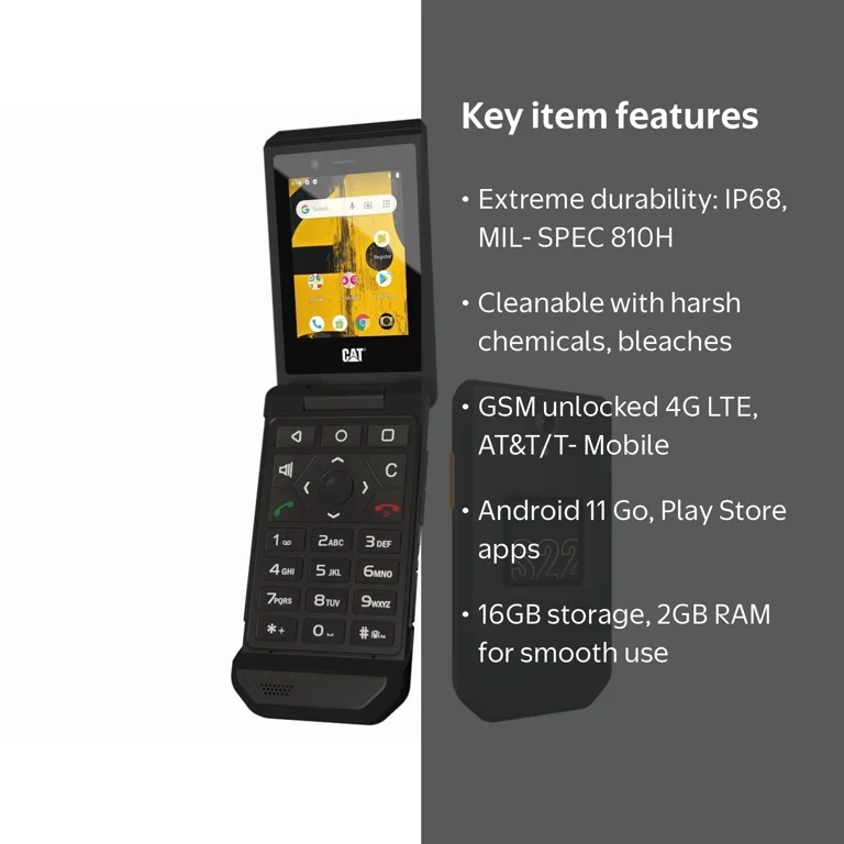 Unlocked Cat S22 IP68 16GB 4G LTE GSM Unlocked 2GB RAM Rugged Flip