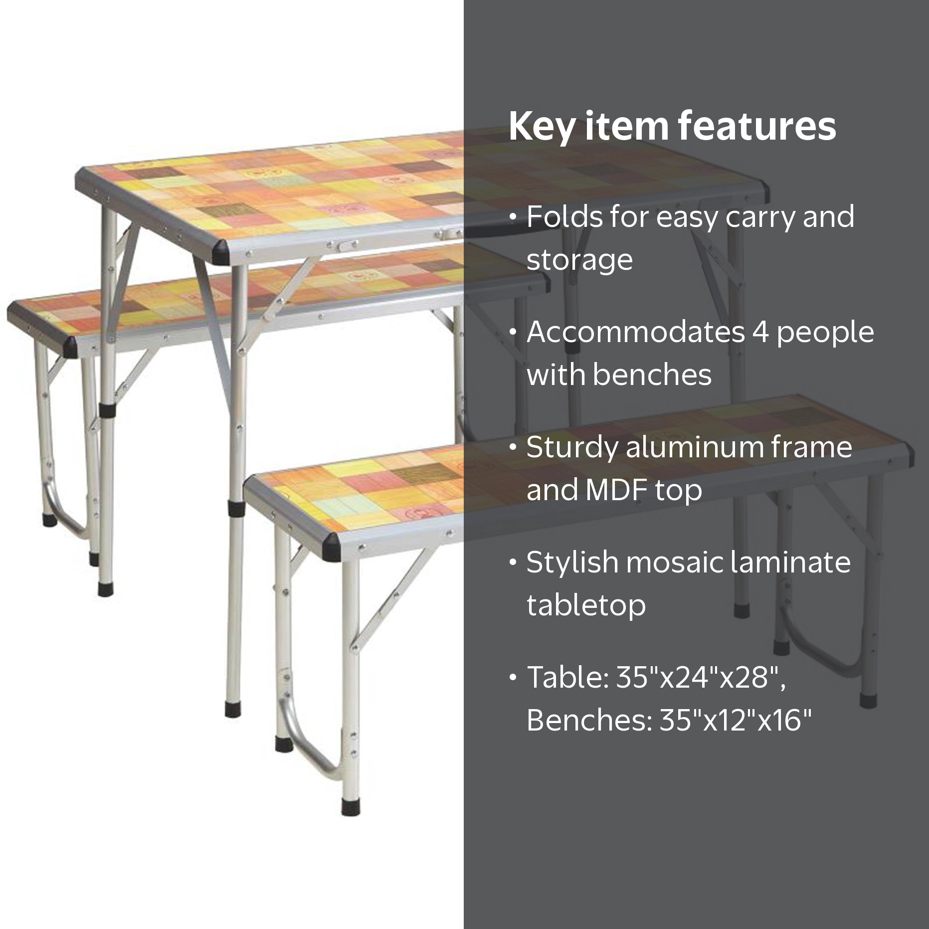 Coleman Pack-Away Portable Camping 4 Person Mosaic Picnic Table