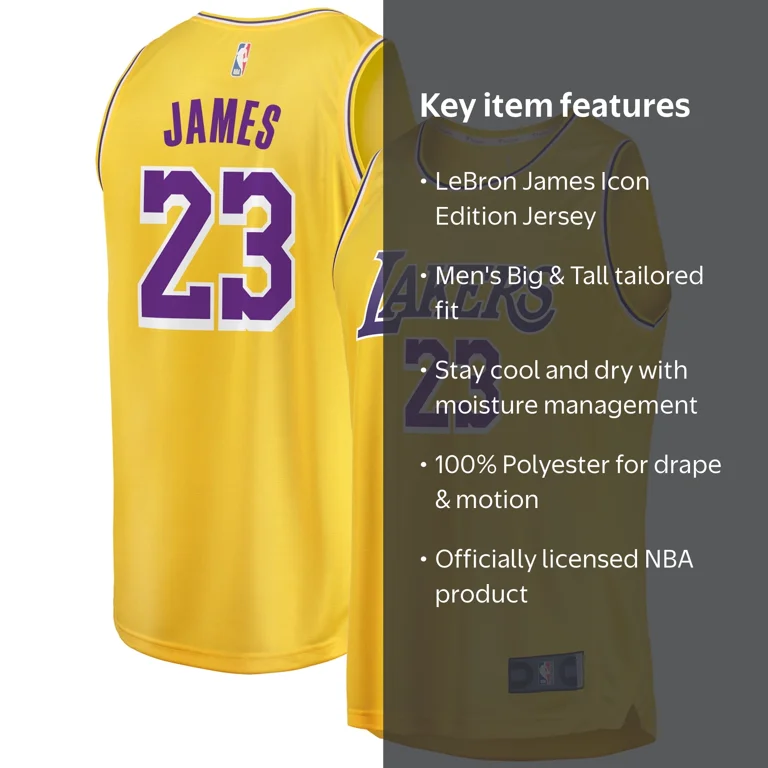 lakers fanatics jerseys Men's Fanatics LeBron James Gold Los Angeles Lakers Big Tall Fast Break  Player Jersey Icon Edition