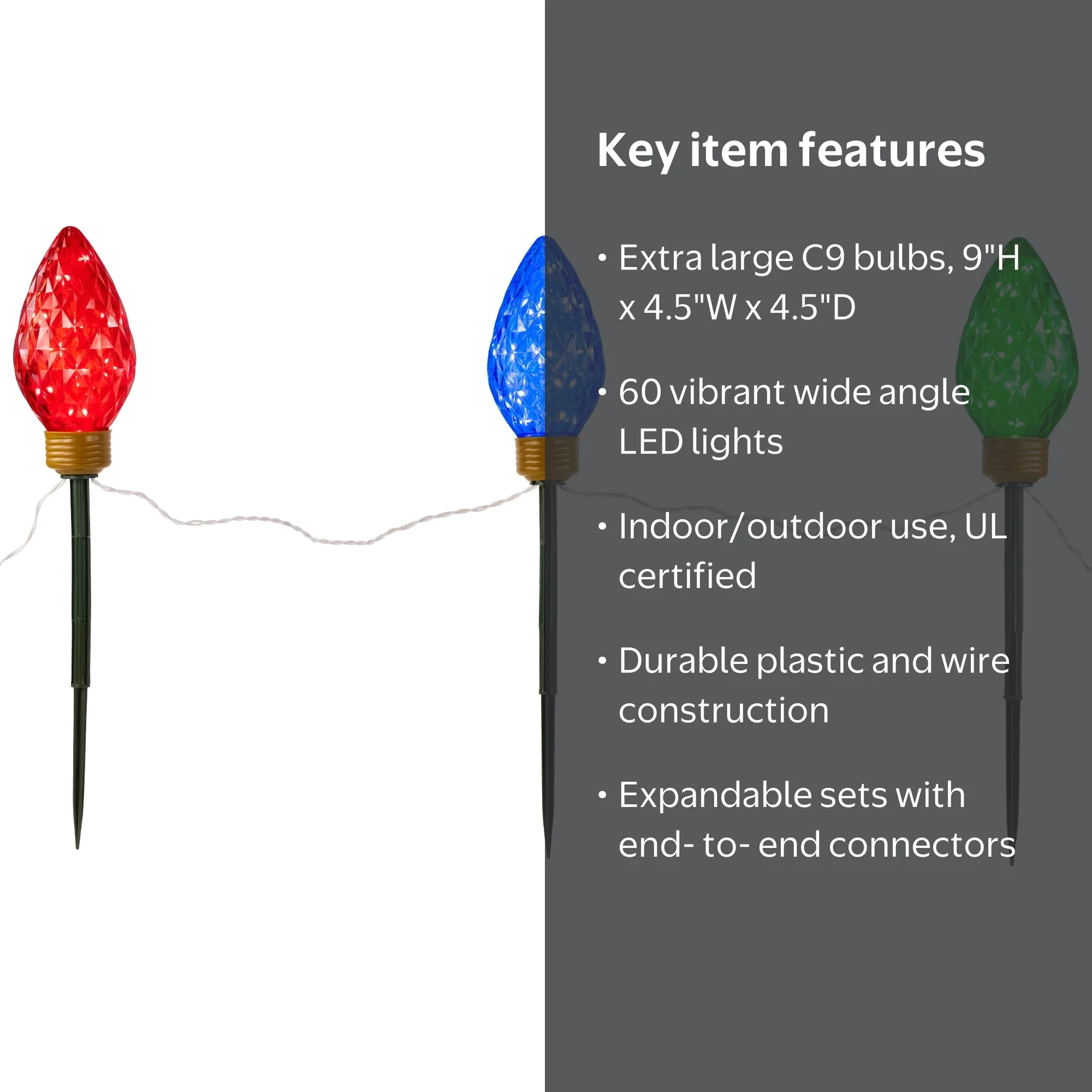 LEDクリスマスライト 赤緑青白　延長コード&タイマー付 Free Shipping! Northlight Set of 3 LED Jumbo C9 Christmas Pathway