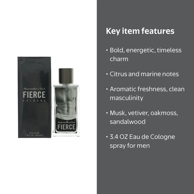 Abercrombie & Fitch, Men's Fierce EDC Fragrance, 3.4 oz spray