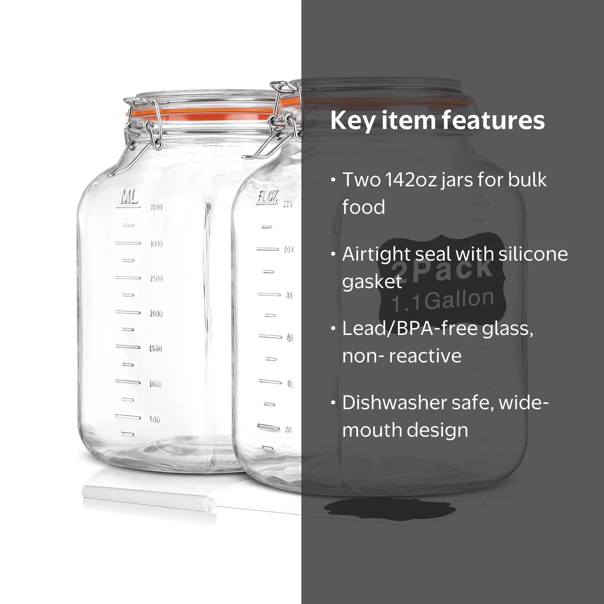 Syntic, Glass Storage Jars, 142 oz, 2 Pack Square Wide Mouth