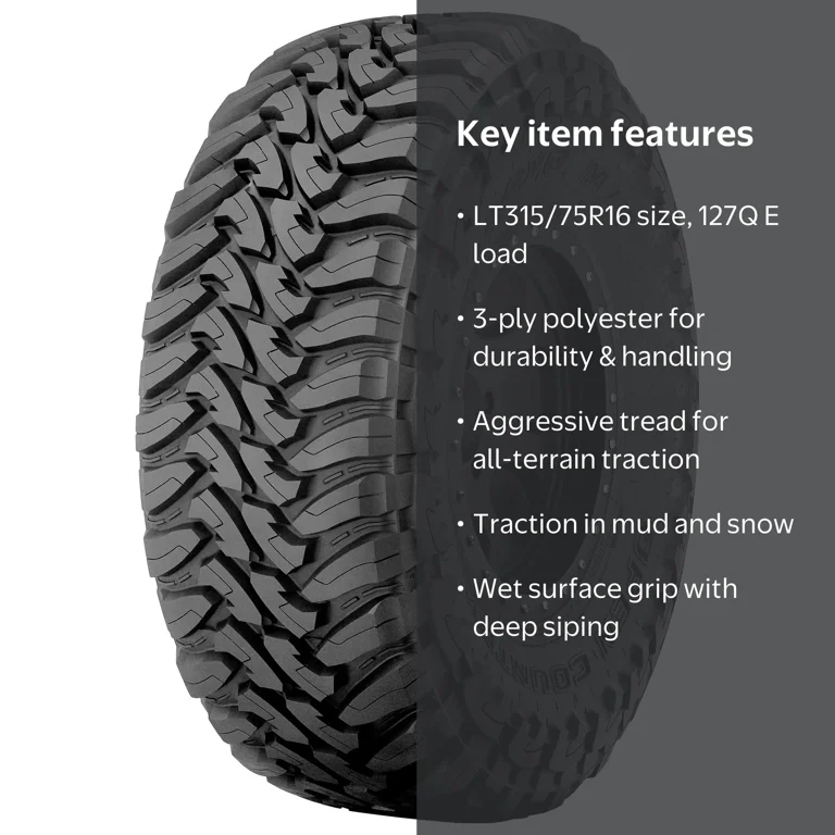 Toyo Durable Mud-Terrain Open Country M/T Tire, Size 315/75R16 127