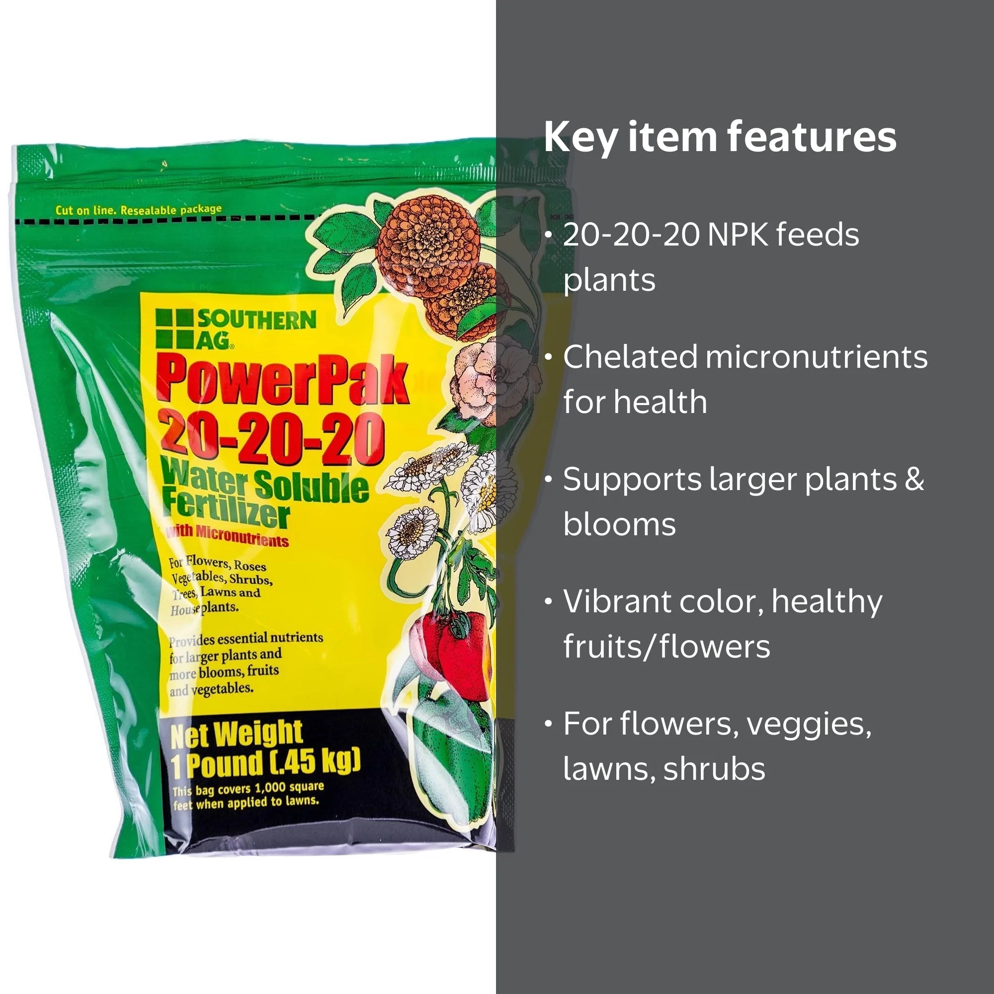 Powerpak Water Soluble Fertilizer 20-20-20 - 1 lb Bag by Southern Ag