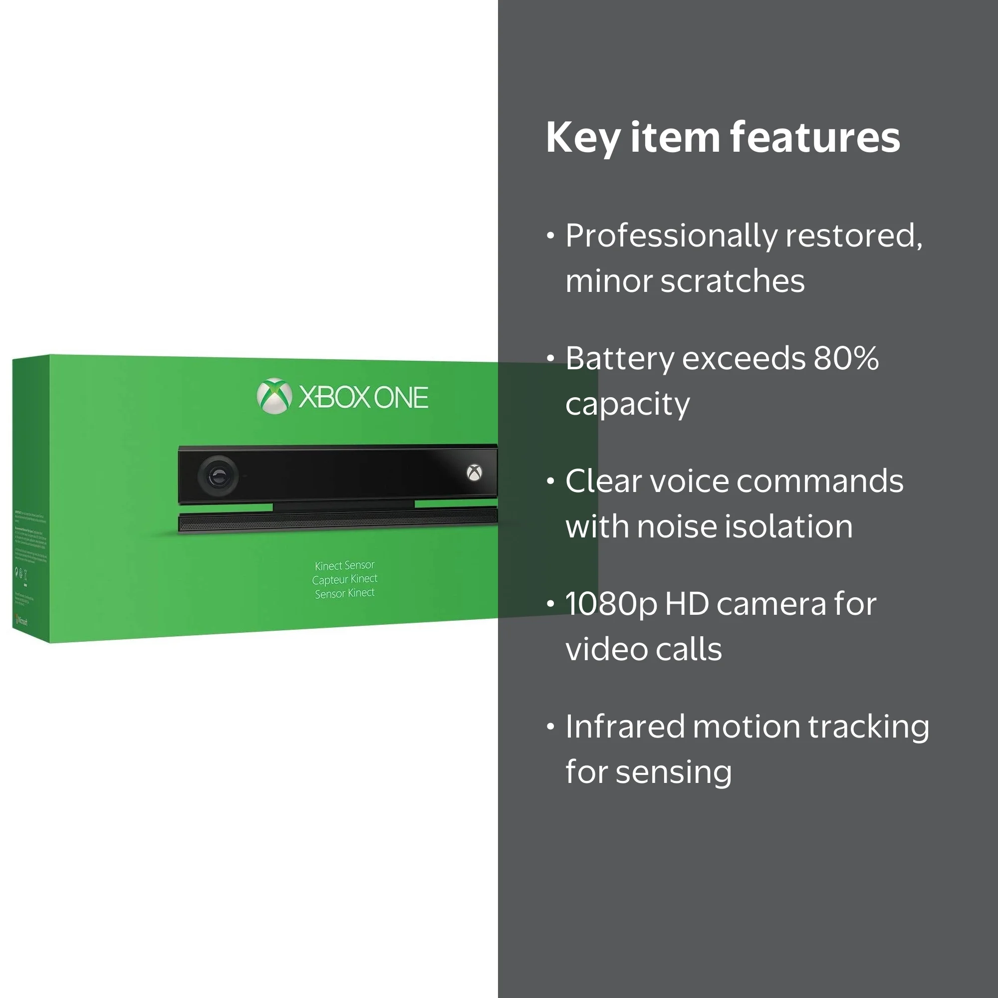 Microsoft Xbox One Kinect Sensor (Restored), for Xbox One, Smart