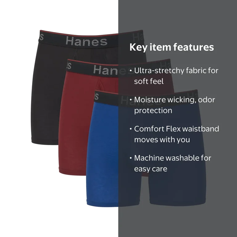 Hanes, Men's Boxer Briefs, 3 Pack, Comfort Flex Total Support
