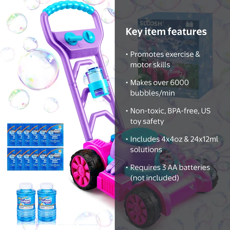 SYNCFUN Bubble Lawn Mower Pink Outdoor Toy for Toddlers 1-3 with