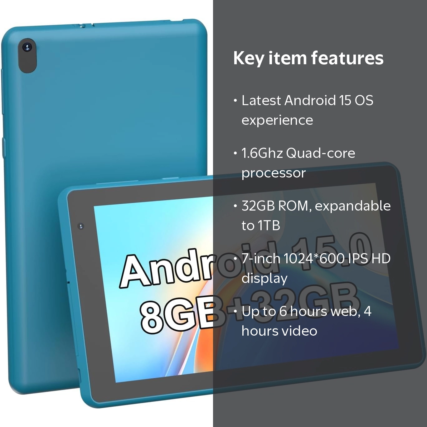 YQSavior, Android 15 Tablet for Kids, Blue, 7 in, 8GB RAM