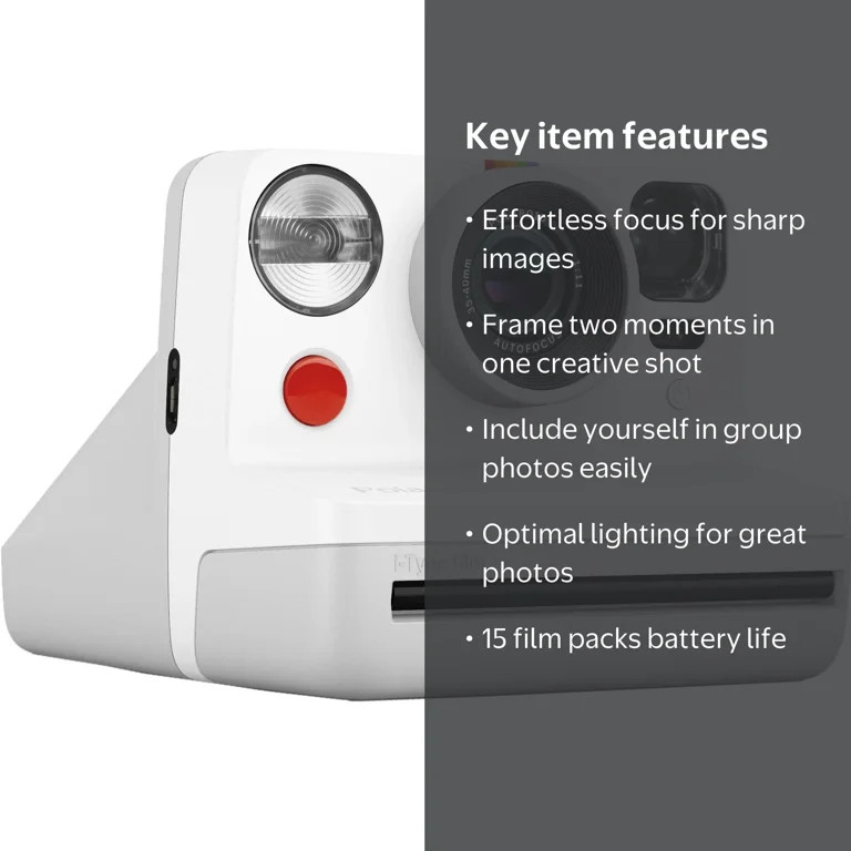 Polaroid NOW Portable Photo Camera - White, Autofocus, Double