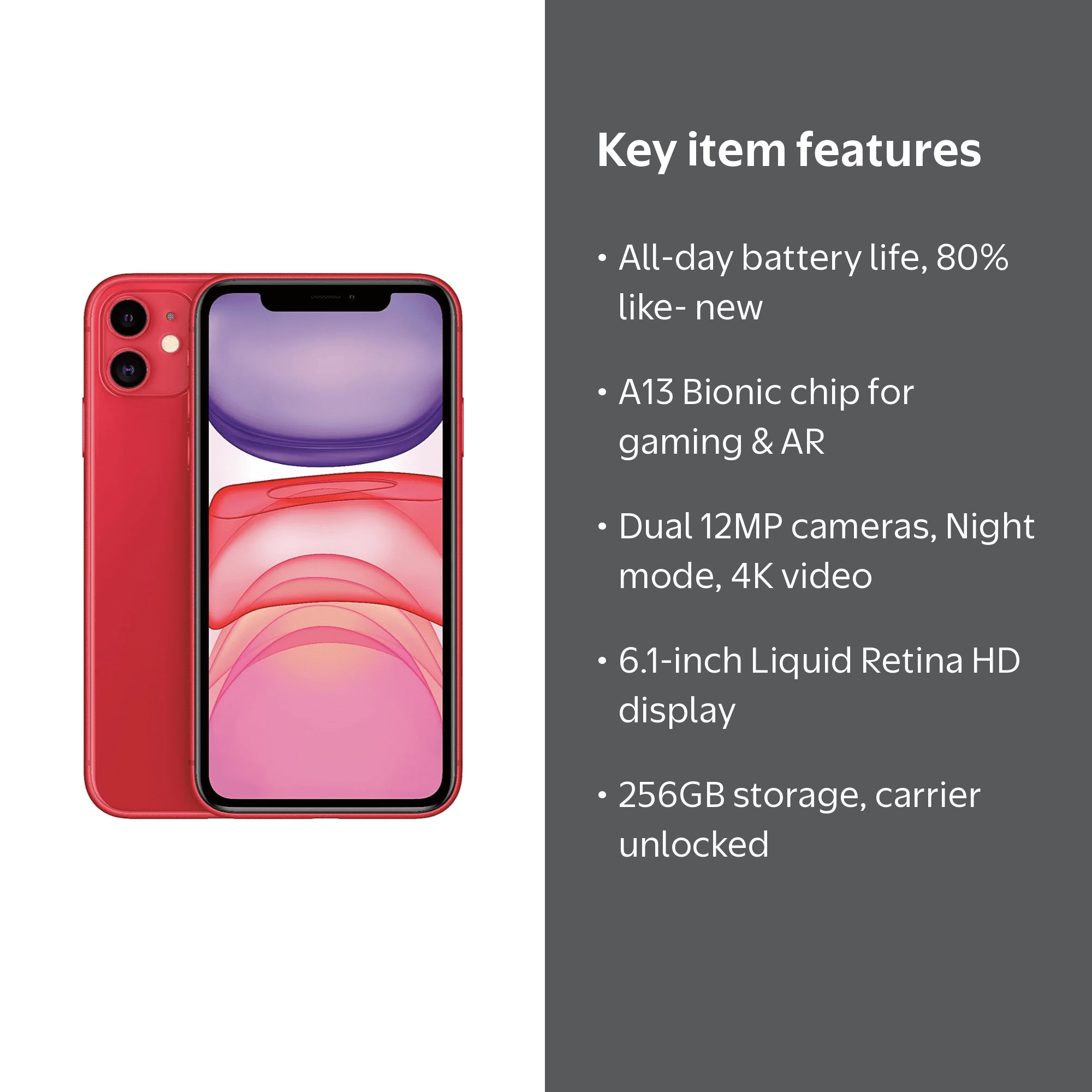 Refurbished iPhone 11 256GB - Cell devices for ecommerce - Walmart