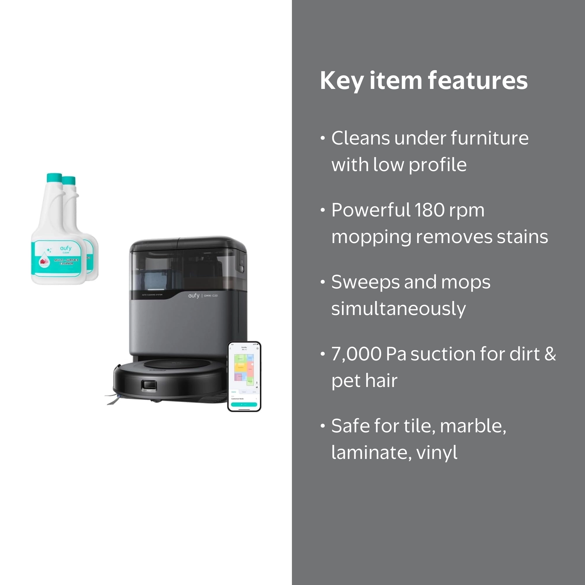 eufy Robot Vacuum Omni C20, Model C20, Robot Vacuum and Mop Combo