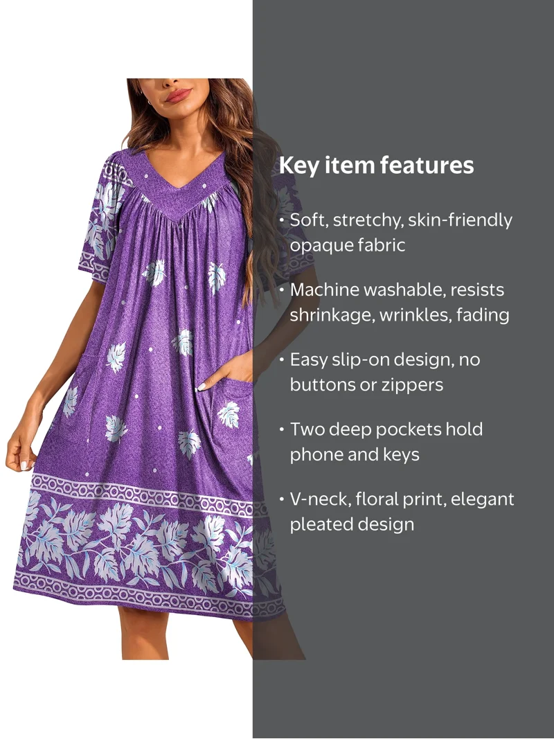 Oudiya Womens Mumus House Dress Floral Print Short Sleeve