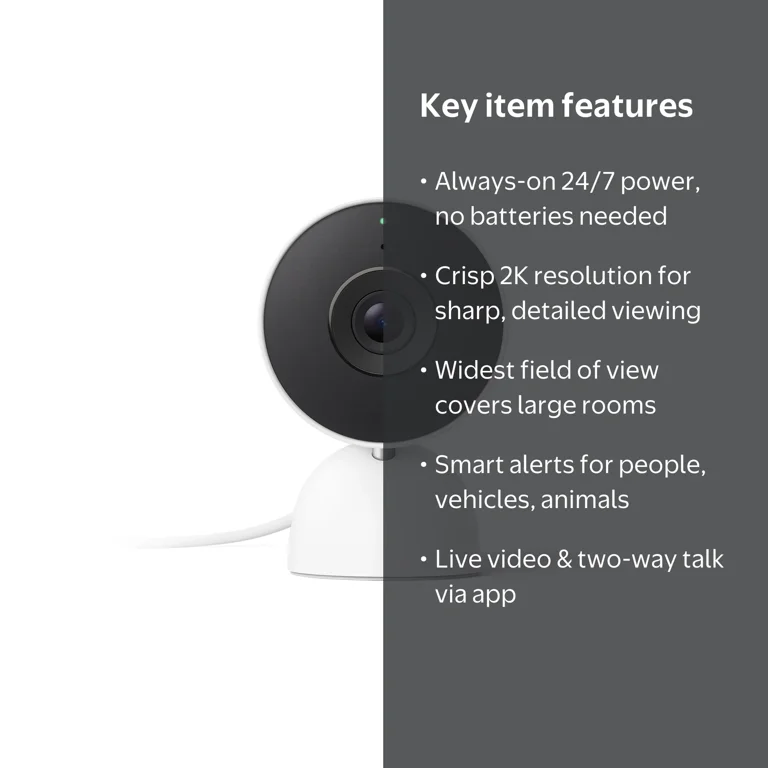 Google Nest Cam Indoor, Wired, 3rd Gen, with 2K Video, Works with