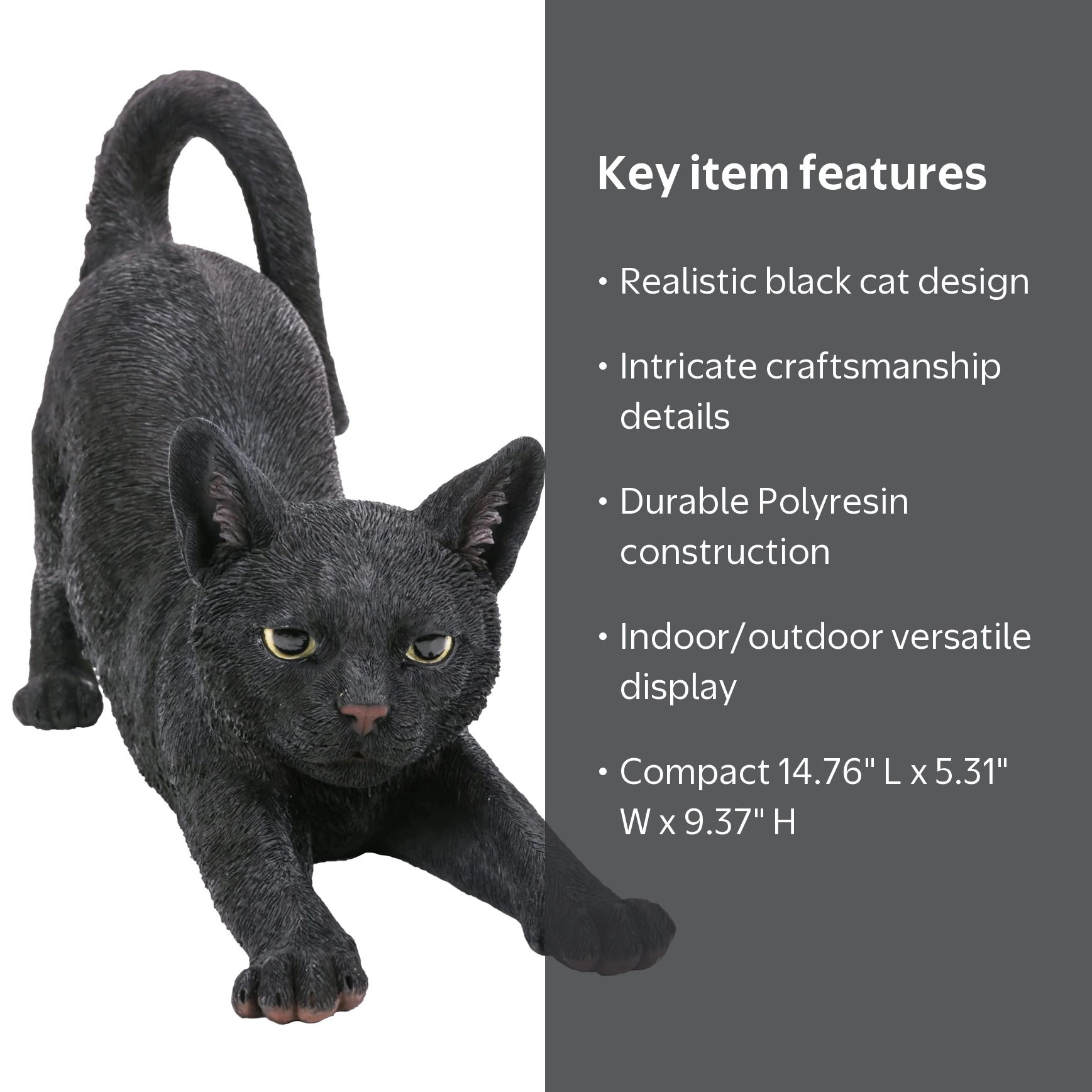 Hi-Line Gift Cat Stretching-Black, 2.64 lbs., 14.76inchL x 5.31