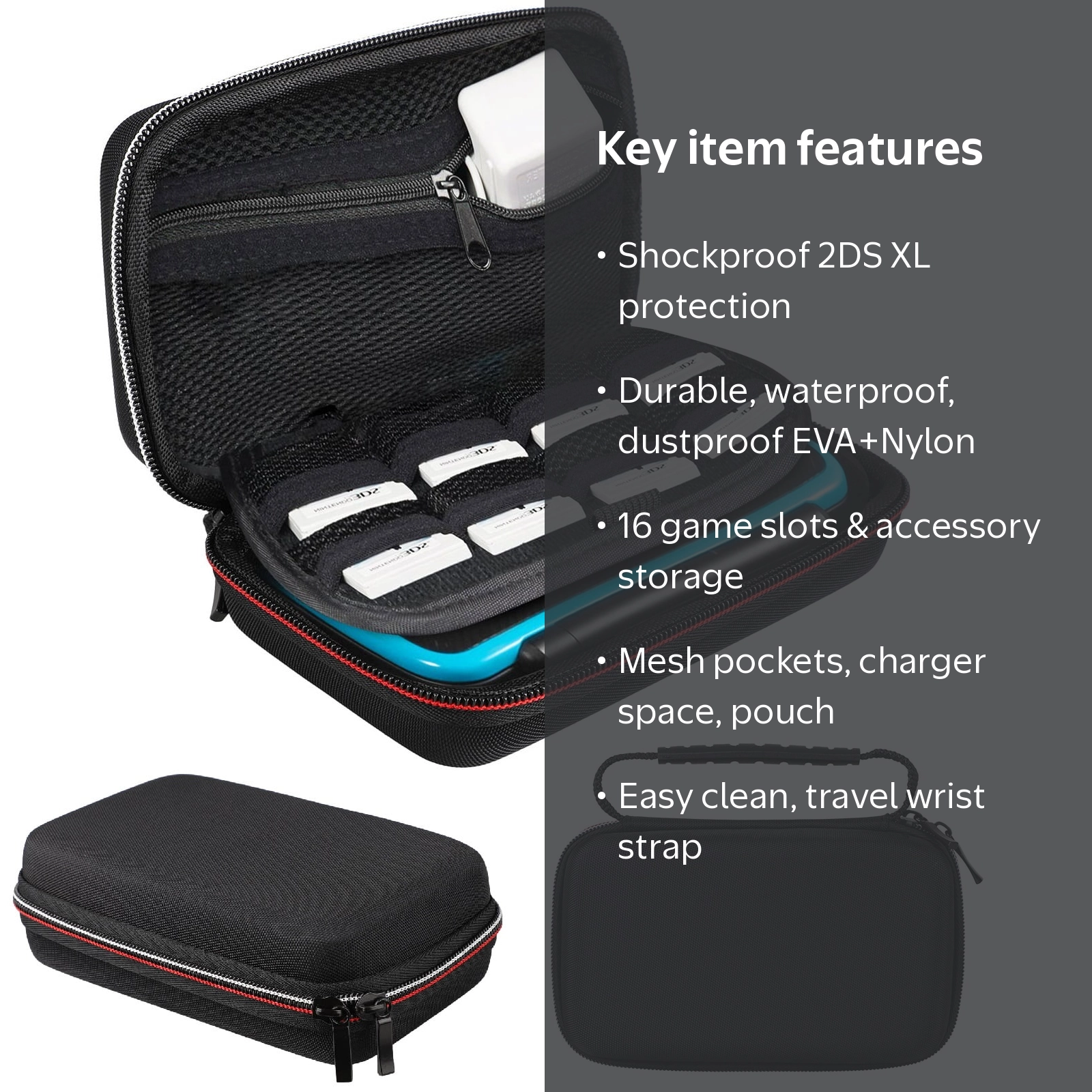 DSとソフト、充電器、ケース TSV Carrying Case for Nintendo 2DS XL, Durable EVA Protective