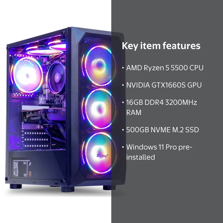 MXZ Gaming PC, AMD Ryzen 5 5500 3.6GHz, GTX1660S, 16GB RAM, 500GB
