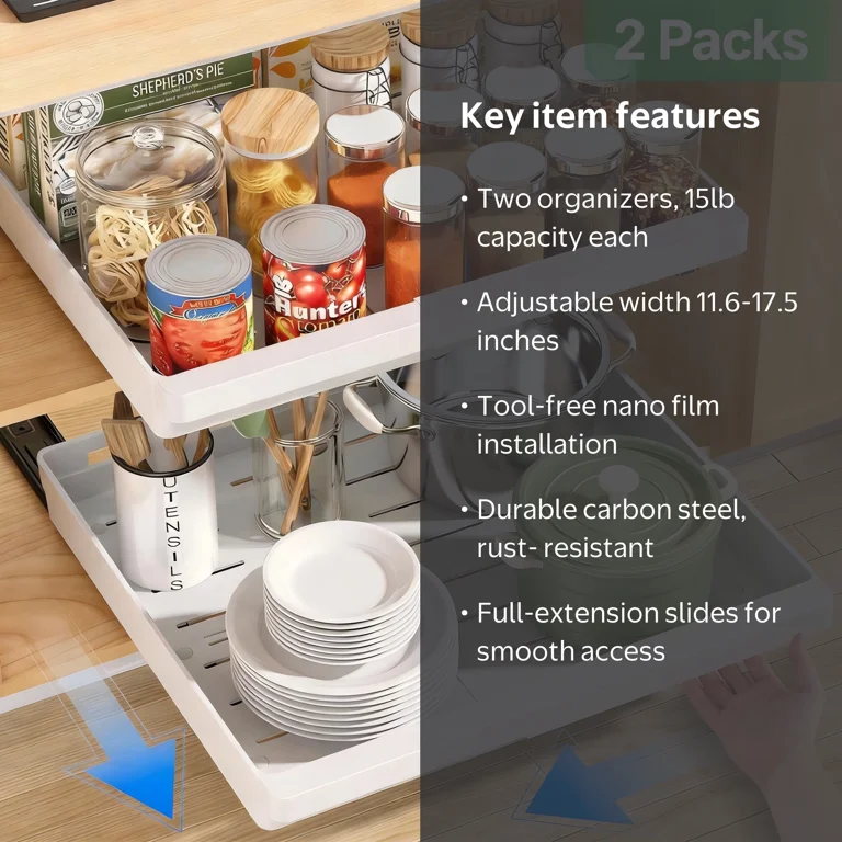 2-Pair Drill-Free Silent Drawer Slides – Heavy-Duty Pull-Out Tracks For Kitchen Cabinets, Wardrobes, Bathrooms – Tool-Free Adjustable Storage Organizer