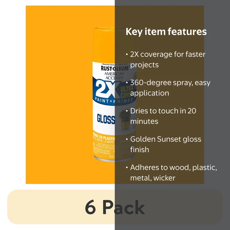 6 pack) Golden Sunset, Rust-Oleum American Accents 2X Ultra Cover