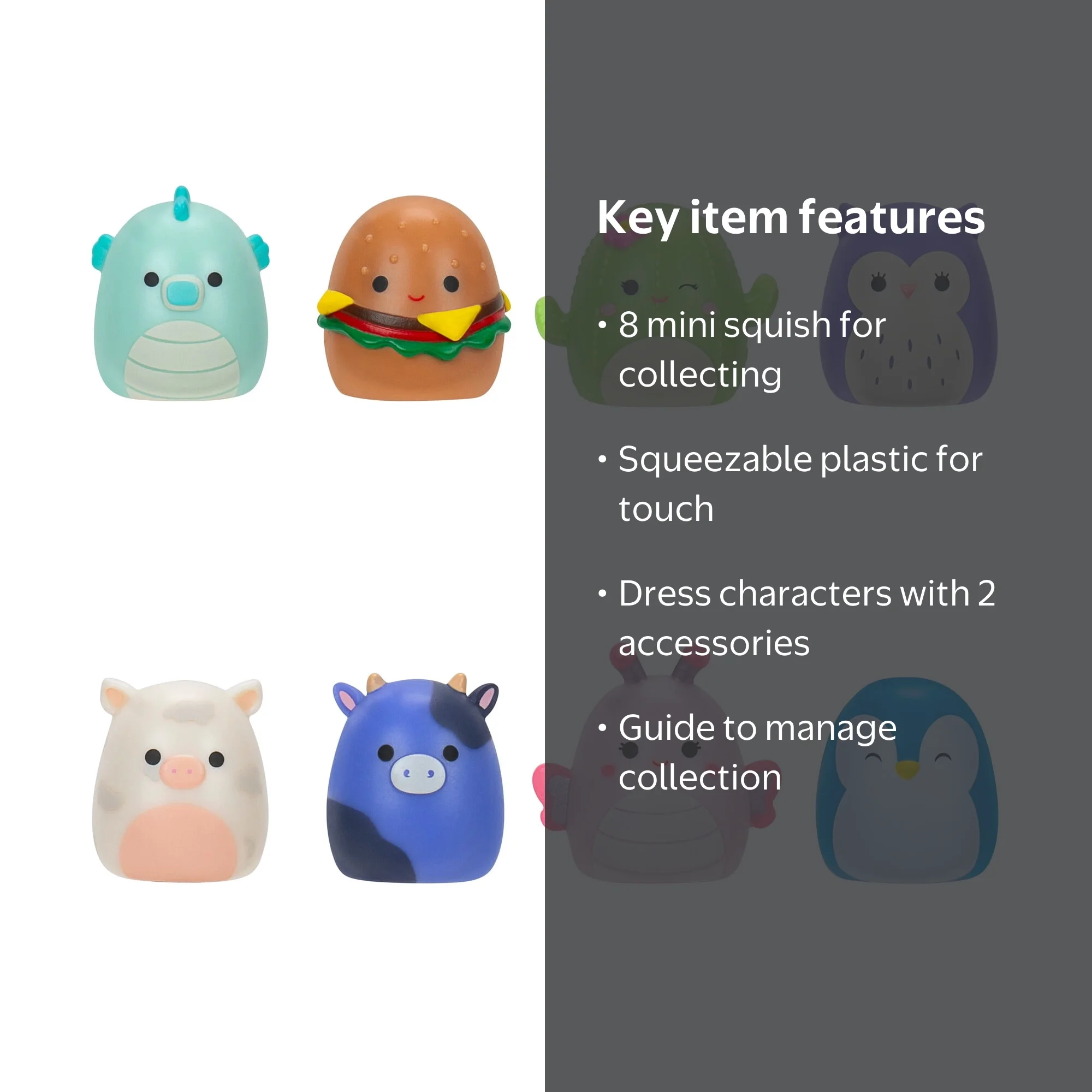 Squish-a-longs Pack De 8 Mini-Squishmallows 2,5 Cm - Collectionneur Avec Accessoires Et Bague | À échanger Ou Exposer