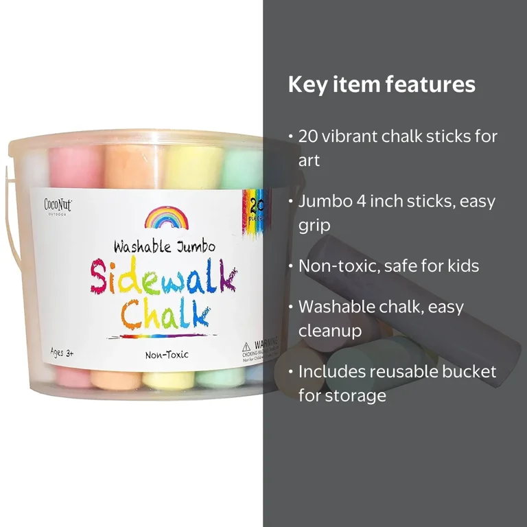 CocoNut Outdoor: Jumbo Sidewalk Chalk Bucket - 20pc, Bright Colors