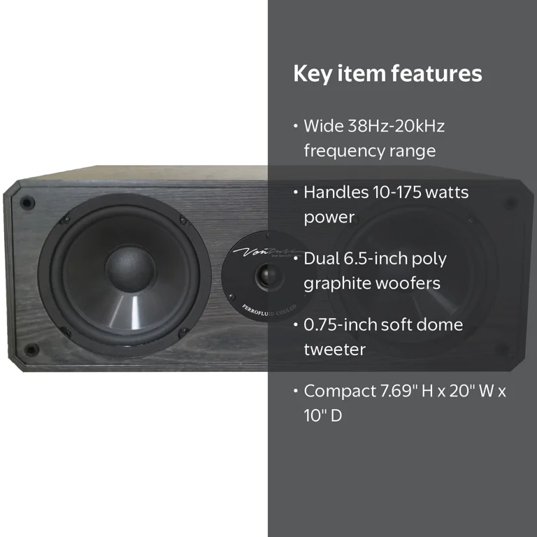 BIC, CENTER CHANNEL SPEAKER, DV62CLR-S, 6.5 inch, Black - Walmart.com