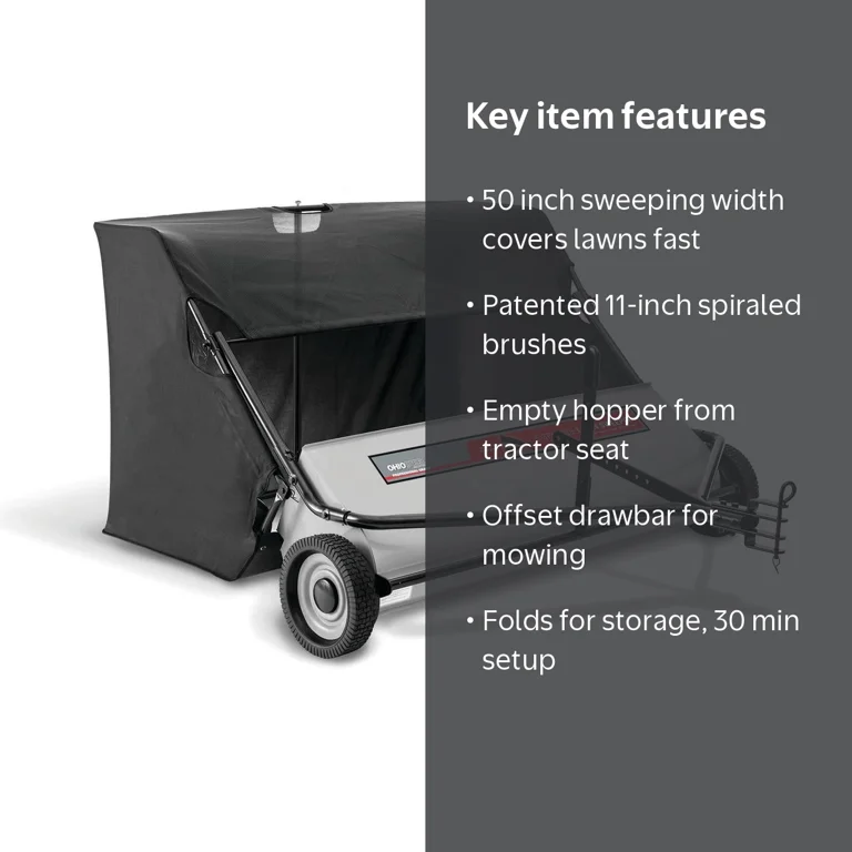 Ohio Steel Tow Behind Lawn Sweeper, 50 Inch, 26 Cu. Ft, Heavy-Duty