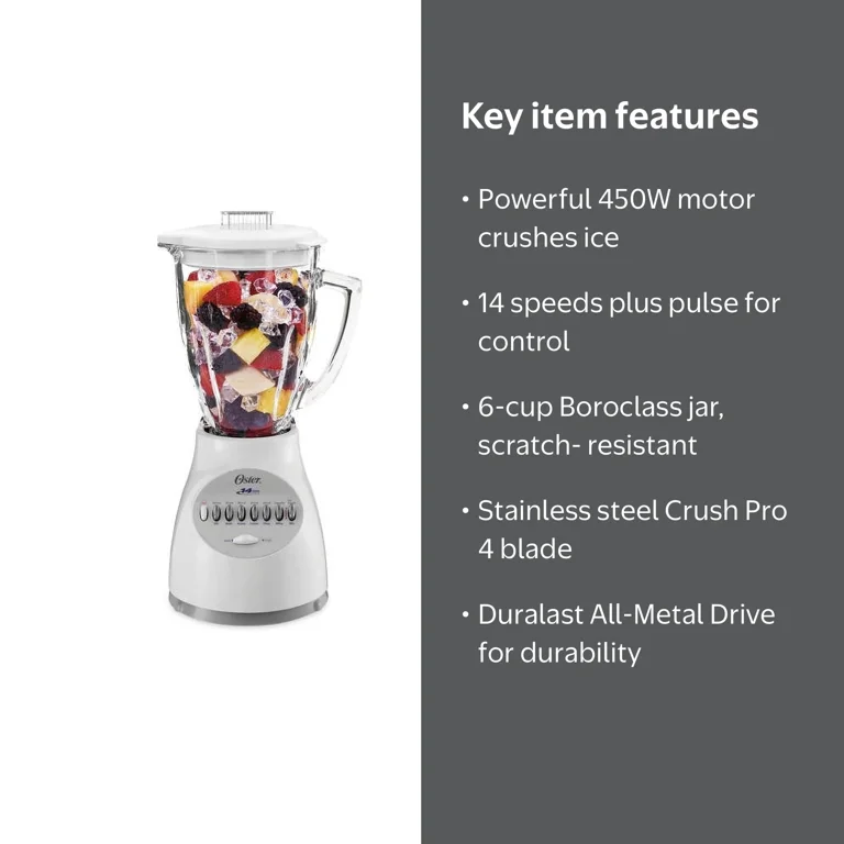 Oster Accurate Blend 450 W 6-cup 14-Speed Blender, White - Walmart.com