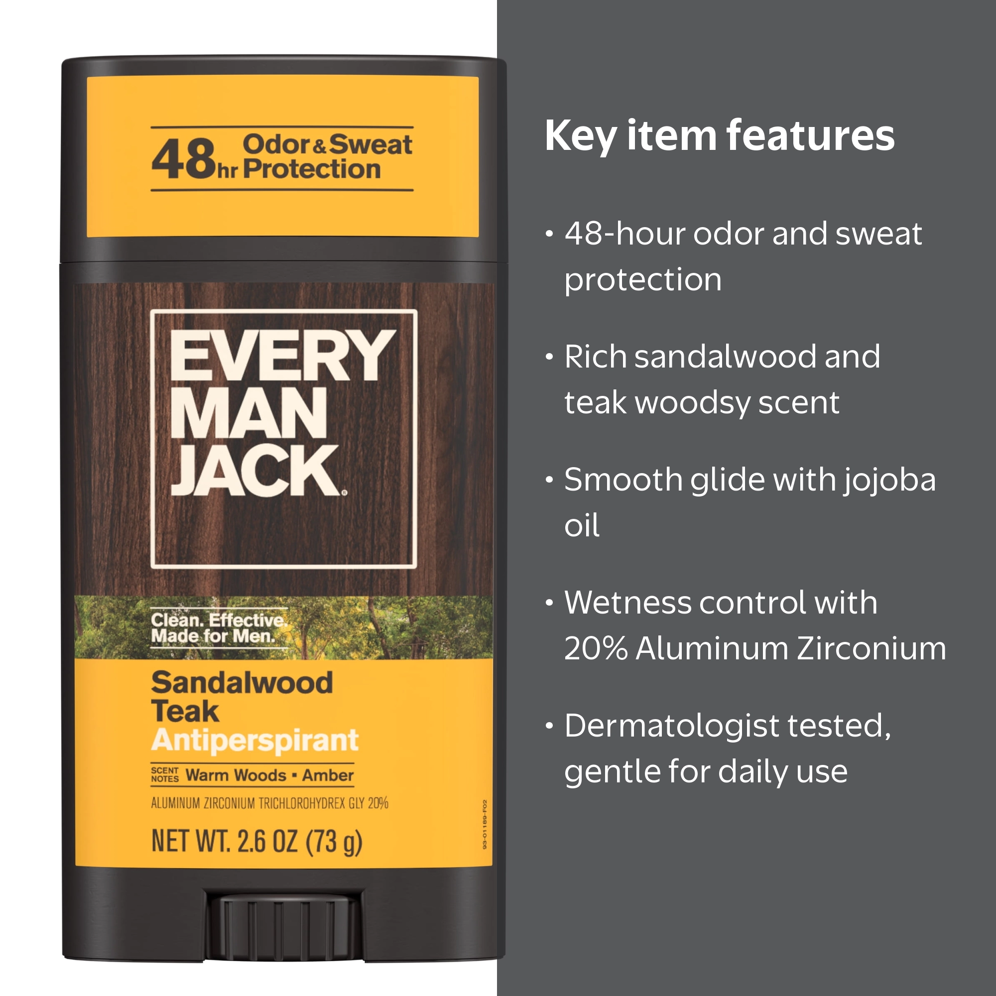 Every Man Jack, Antiperspirant Deodorant, Sandalwood Teak, 2.6 oz