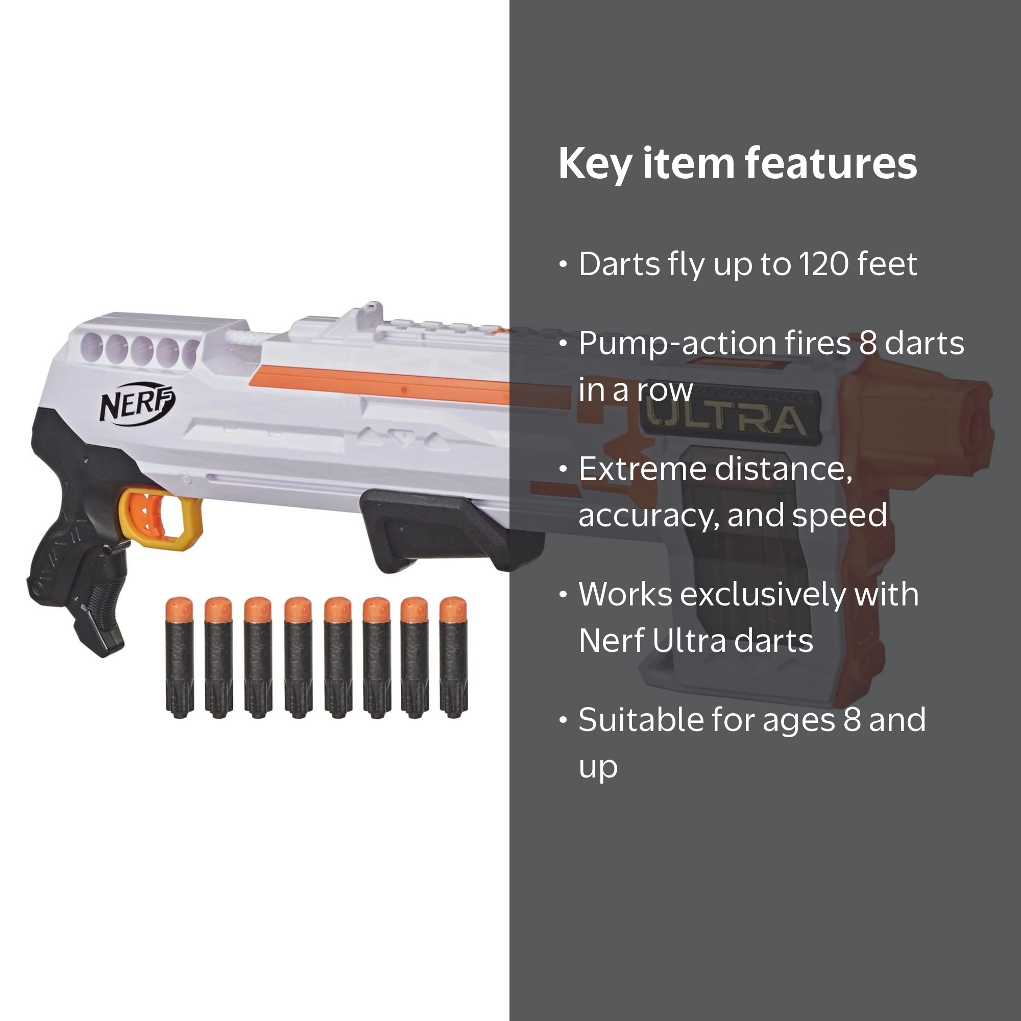 Nerf, Ultra Three Blaster, Pump-Action, 8-Dart Clip, Multicolor