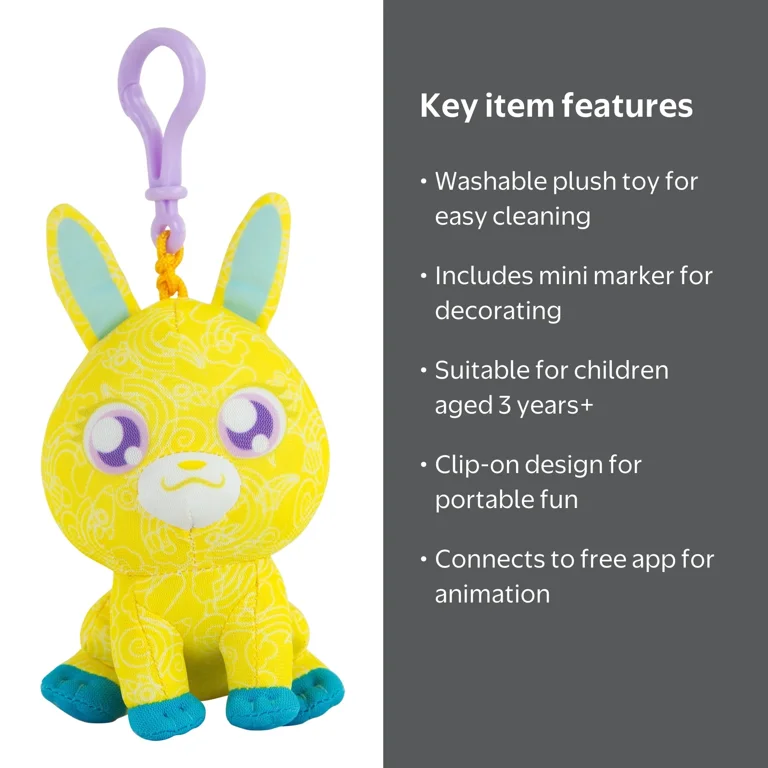 The Original Doodle Bear Clip-On Plush Toy with 1 Mini Washable