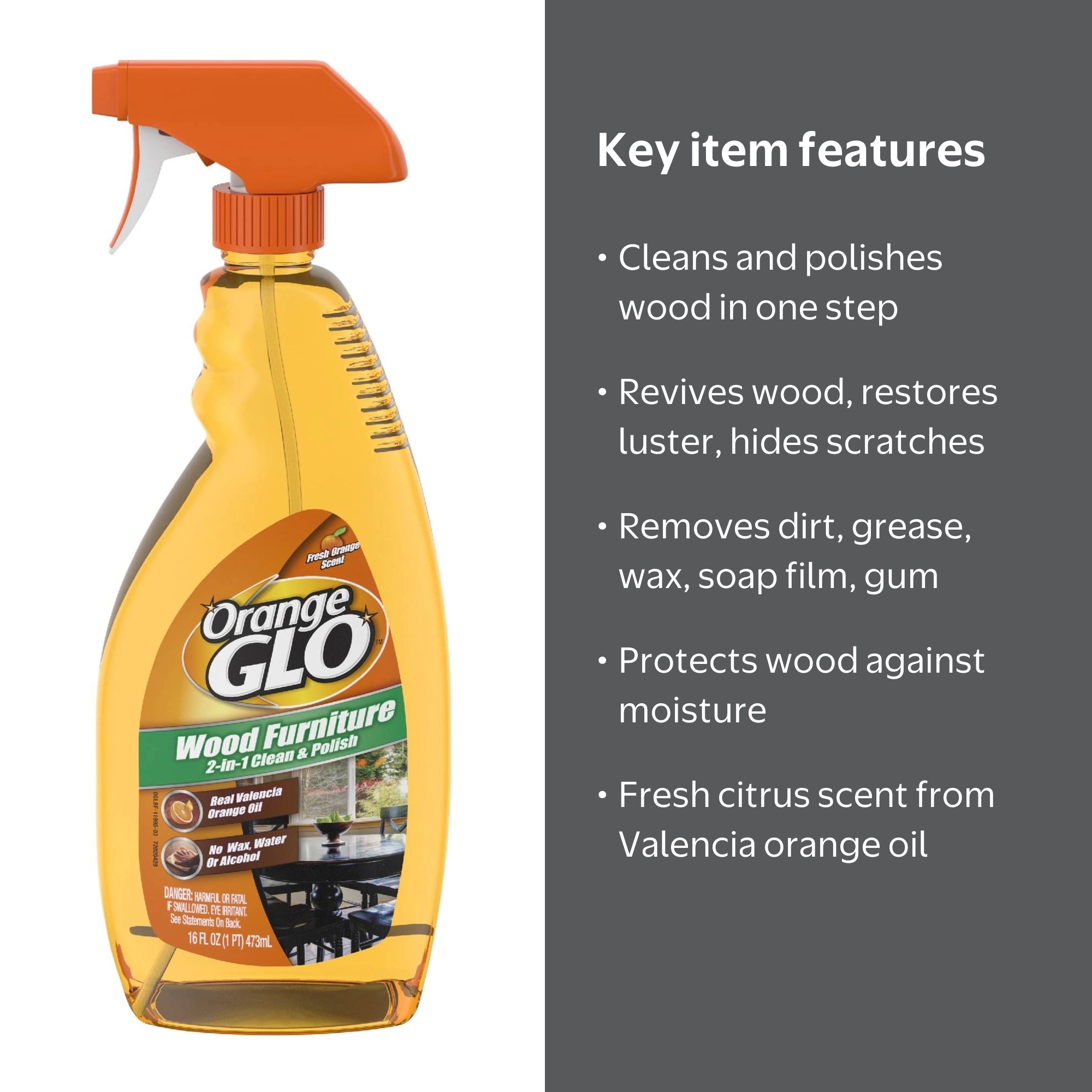 Orange Glo 2-in-1 Wood Furniture Spray, 16oz - Revive, Shine 