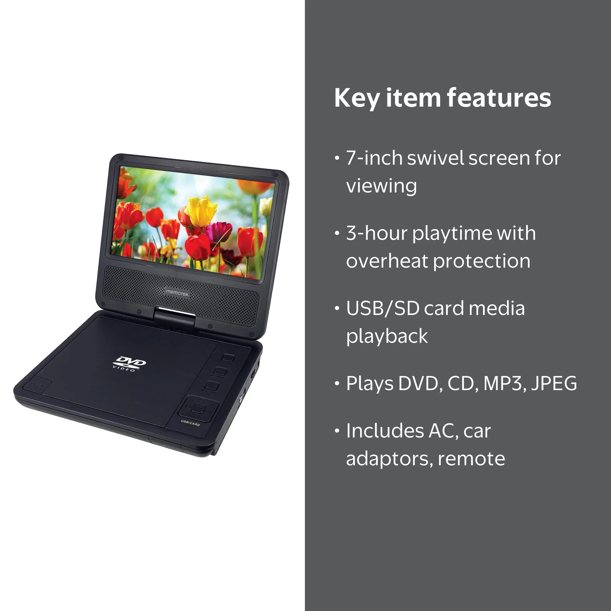 Memorex MXSDV07 7 inch Portable DVD Player with Swivel Screen