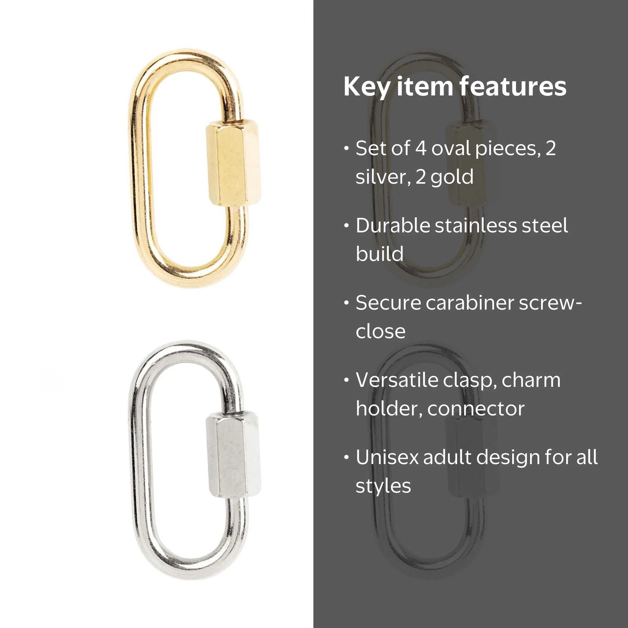 Cousin DIY 4 Piece Oval Carabiner Screw-Close Jewelry Clasp