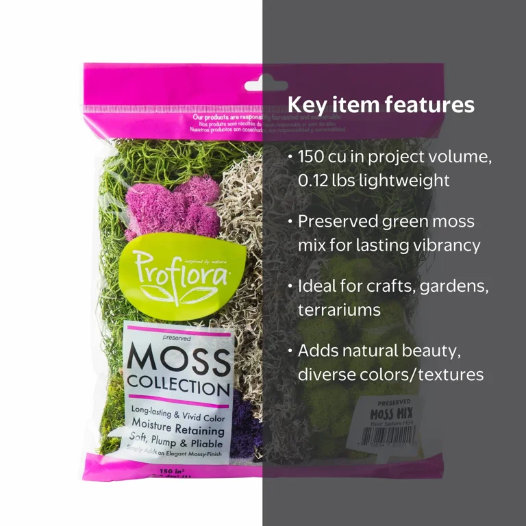 Proflora Preserved Green Moss Mix Collection, 150 CU in - Floral