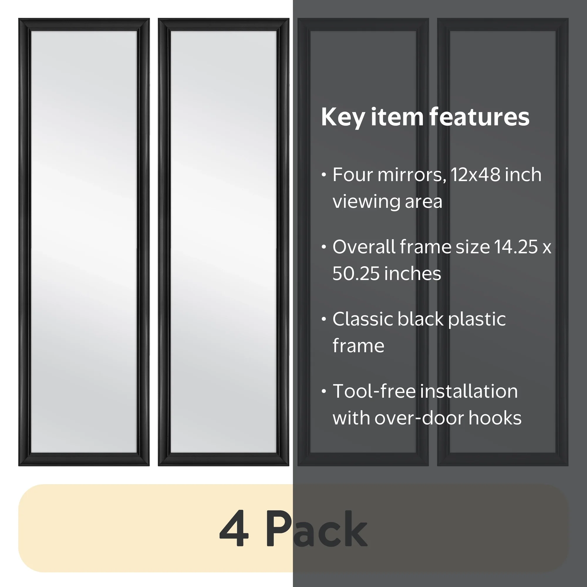 4 pack) Mainstays Over-The-Door Mirror with hardware, 14.25IN X