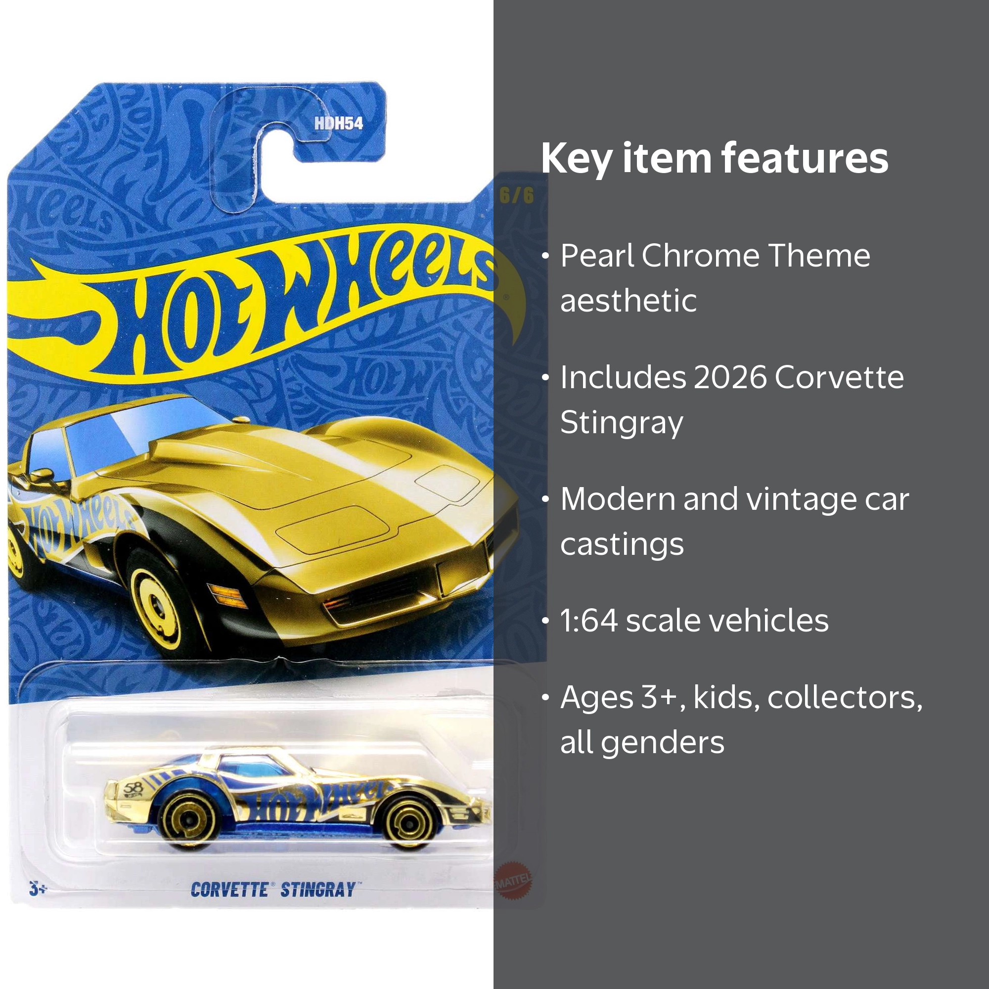Hot Wheels Pearl and Chrome Vehicle 2026 Mix 1 Corvette Stingray