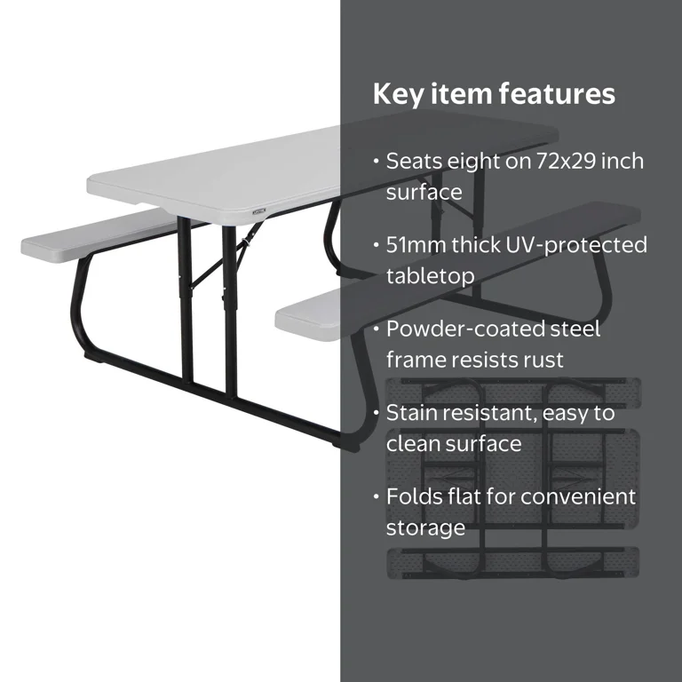 Lifetime, Picnic Table, 6 ft. Classic Folding, Gray - Walmart.com
