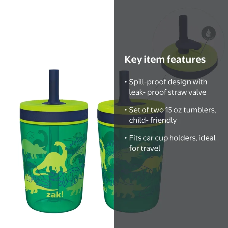 Zak Designs Kids 15oz Dino Sippy Cups with Durable Construction