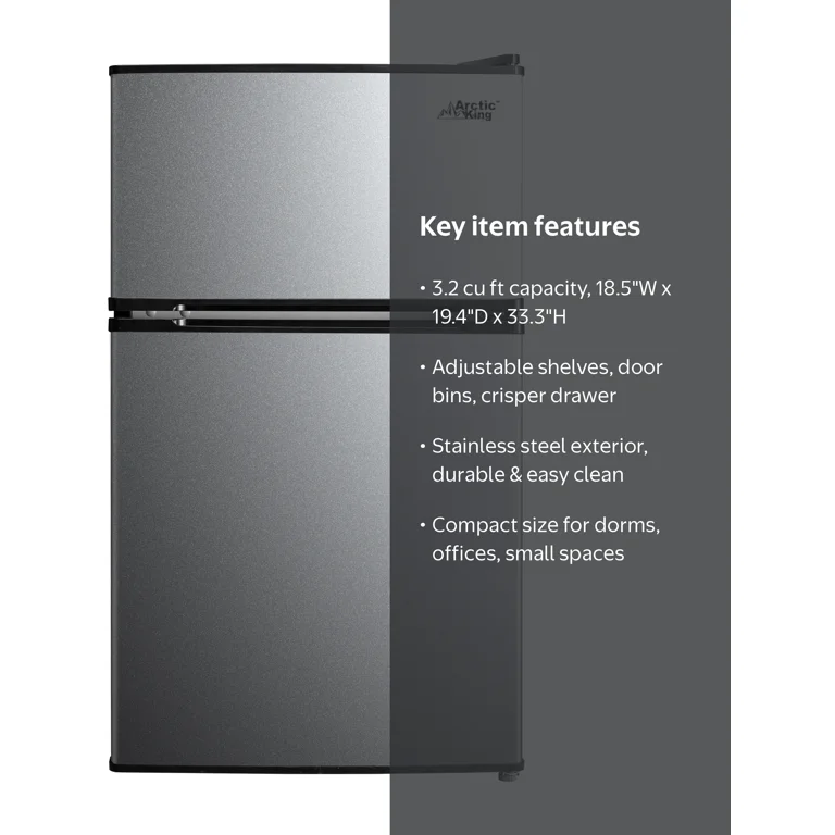 Arctic King Compact 3.2 Cu ft Two Door Mini Fridge with Freezer