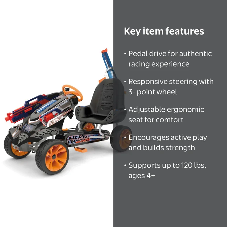 Hauck Nerf Battle Racer Pedal Go Kart for Kids, Large, Orange/Grey