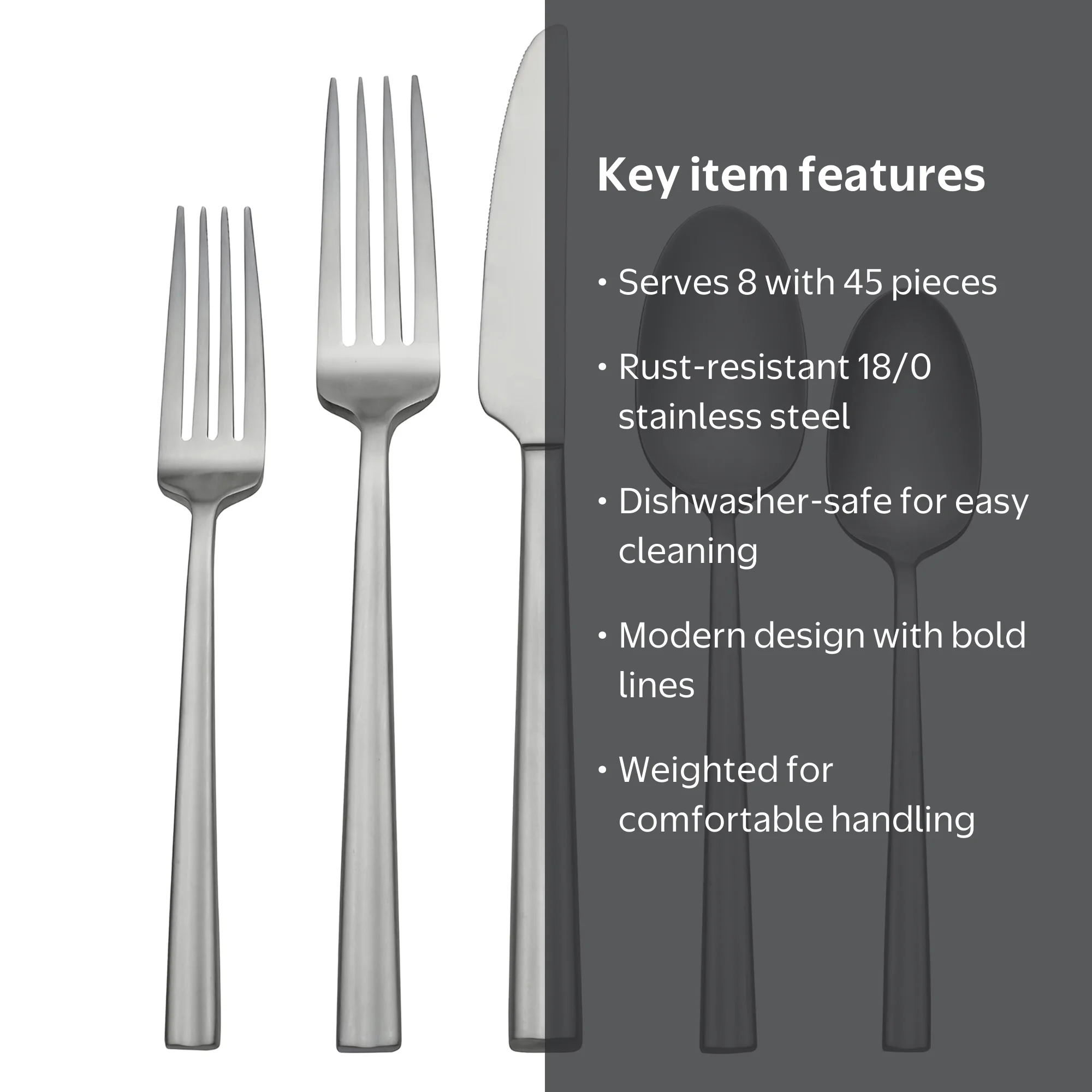 Oneida Reverso 45-Piece Stainless Steel Flatware Set, Service for