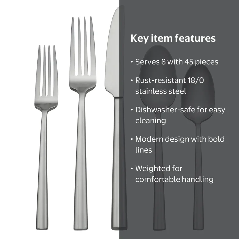 Oneida Reverso 45-Piece Stainless Steel Flatware Set (Service for