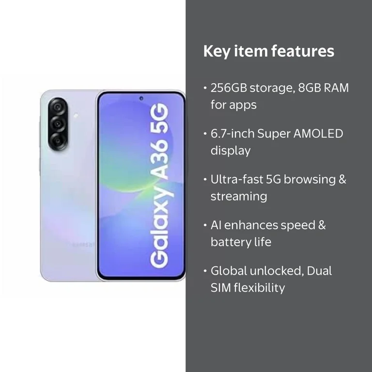 Samsung Galaxy A36 5G AI Global Version, 256GB+8GB RAM, Android