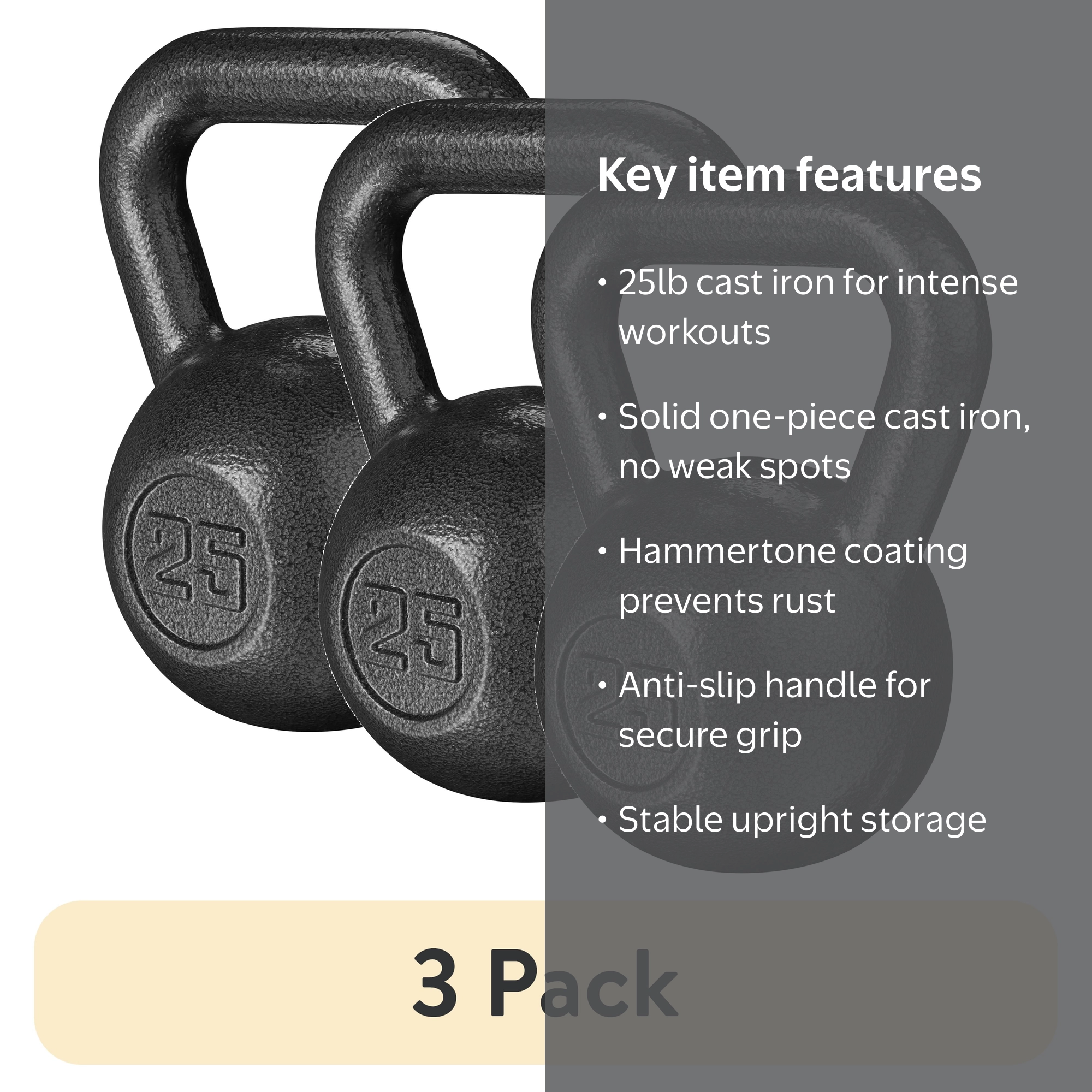 Athletic Works 25lb Kettlebell, Cast Iron, Black Hammertone Finish