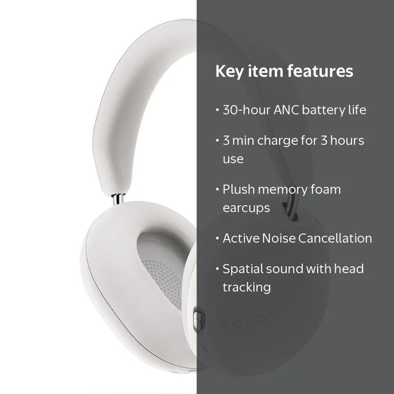 Sonos Ace Wireless Noise Canceling Over Ear Headphones, White