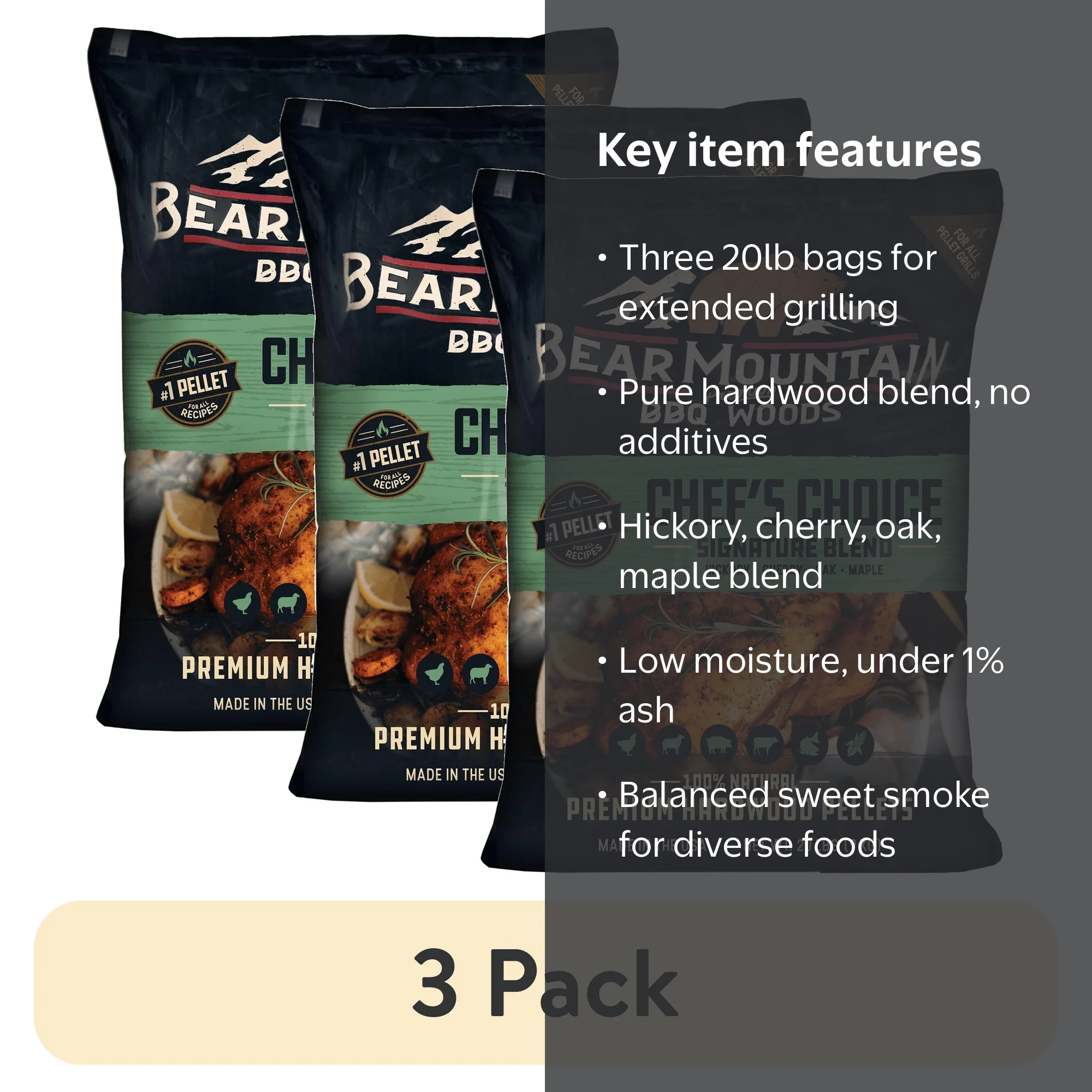 3 pack) Bear Mountain Chef's Choice Signature Blend Premium BBQ