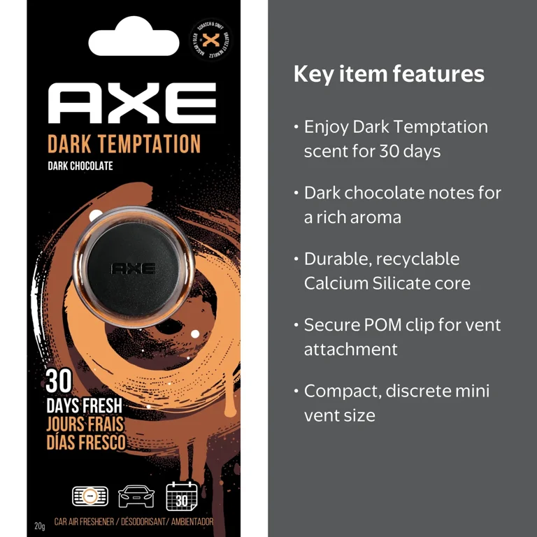 Axe Mini Vent Clip Car Air Freshener (Dark Temptation Scent, 1 Pack)