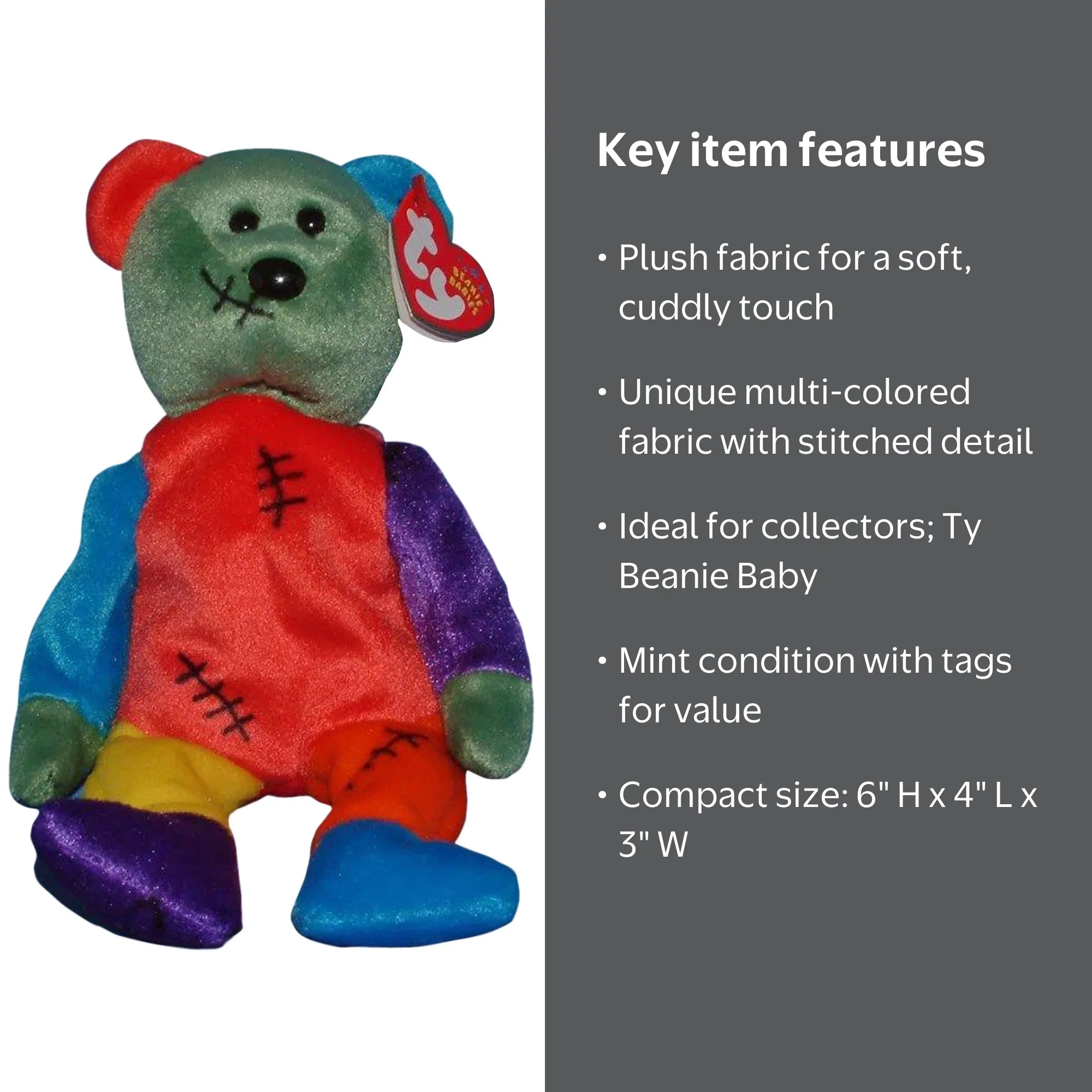 Ty Beanie Baby: Frankenteddy the Bear | Stuffed Animal | MWMT