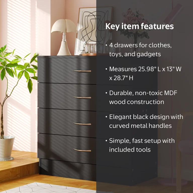 walmart black dresser Ktaxon 4 Drawers Bedside Nightstand Cabinets Bedroom Furniture,Chest of Drawer, merino My Actual Bust is:Custom Size (Free) Black Coast Honoured Drape Chest of drawers enabling you to display