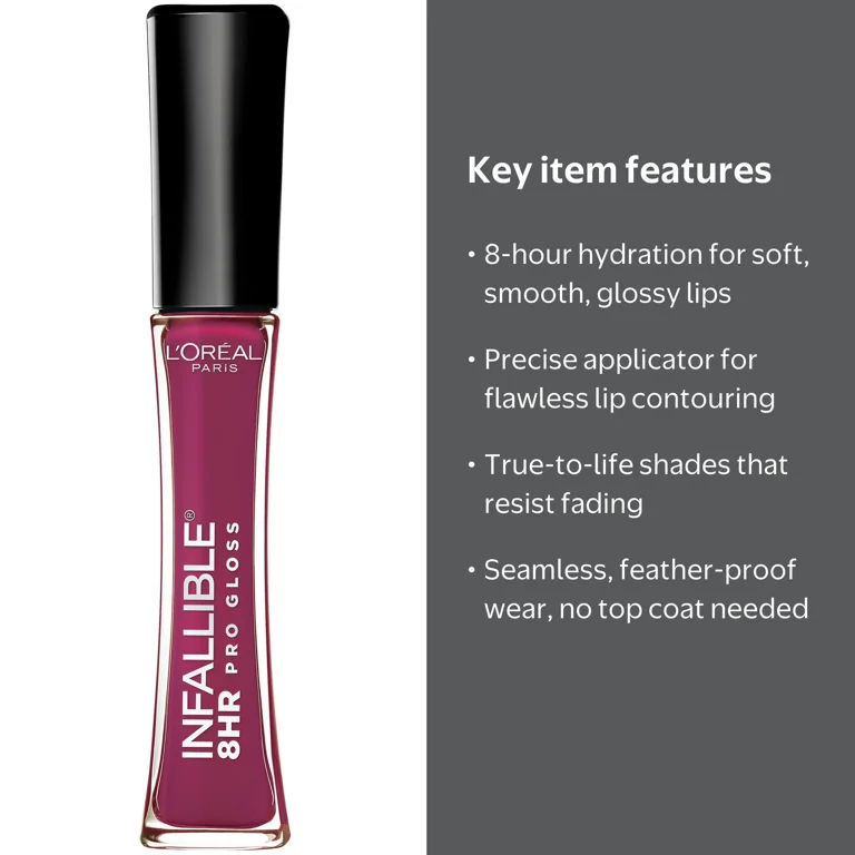 L'Oreal Paris Infallible Hydrating Lip Gloss Undeniable Mauve Long-Lasting Color and Gloss